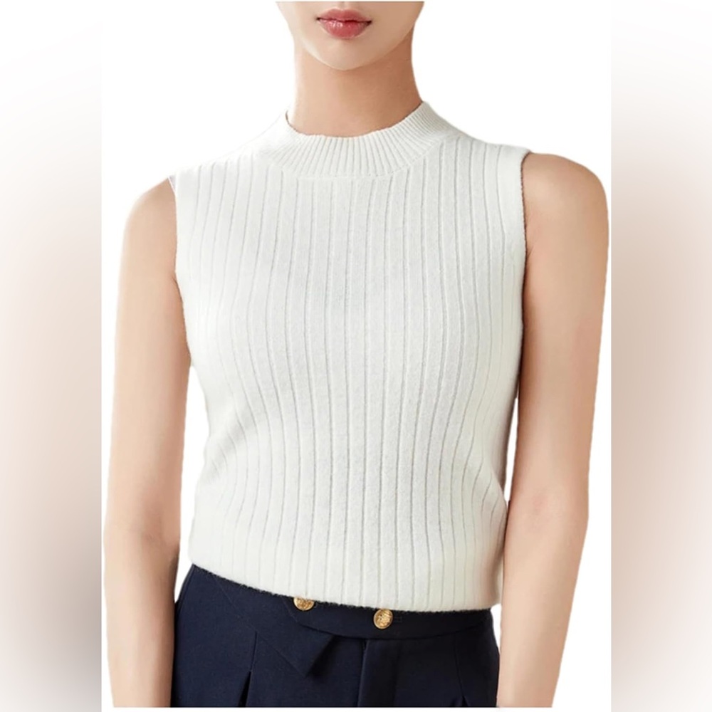 Forever 21 Cream Ribbed Knit Sweater Vest